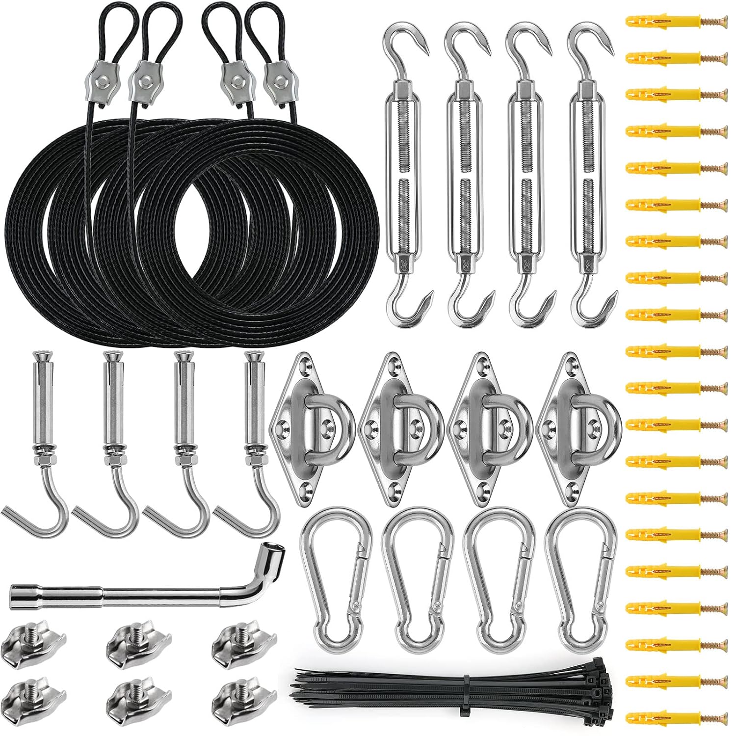 Kit De Quincaillerie Pour Voile D'Ombre - Comprend 4 Câbles Nylon De 3m Et Pièces En Acier Inoxydable 304, Pour Voiles Rectangulaires/triangulaires, Jardin Et Terrasse