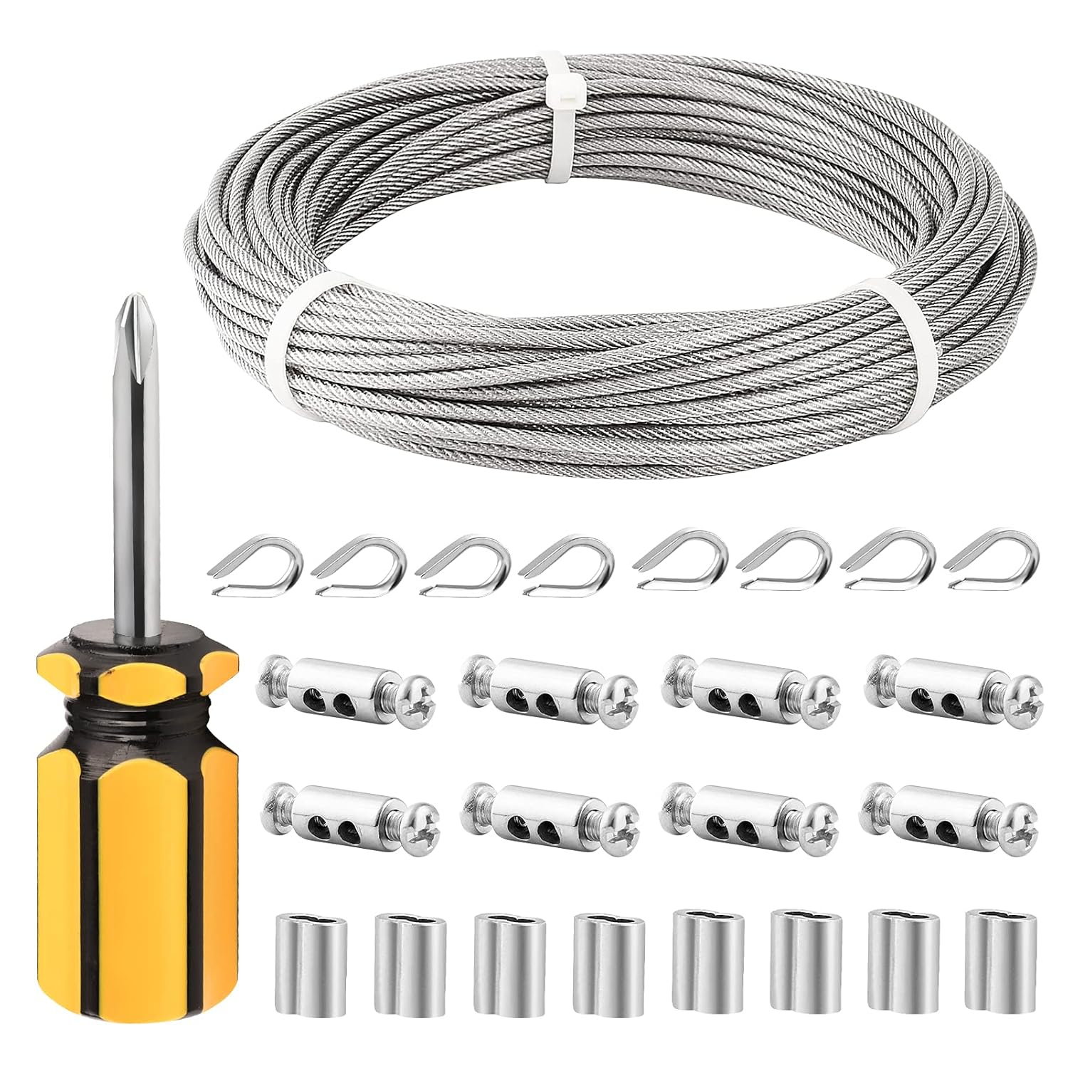 Câble En Acier Inoxydable 2mm - Rouleau De 20m Avec Accessoires, Pour Clôture De Jardin, Suspension Et Tendeur, Résistant Aux Intempéries