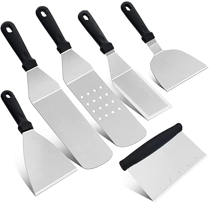 Spatules En Acier Inoxydable 6 Pièces - Pour Grill, Poêle, Teppanyaki, Camping, Cuisson, Ustensiles Robuste