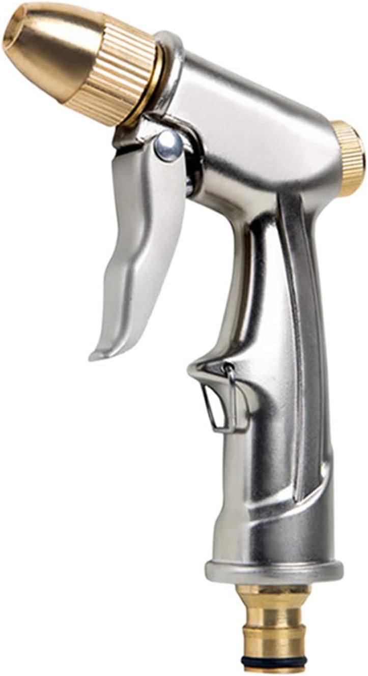 Pistolet D'Arrosage Haute Pression En Métal - Douchette De Jardin - Pistolet Pulvérisateur Pour Arrosage De Jardin, Lavage De Voiture Et Trottoir - Argenté