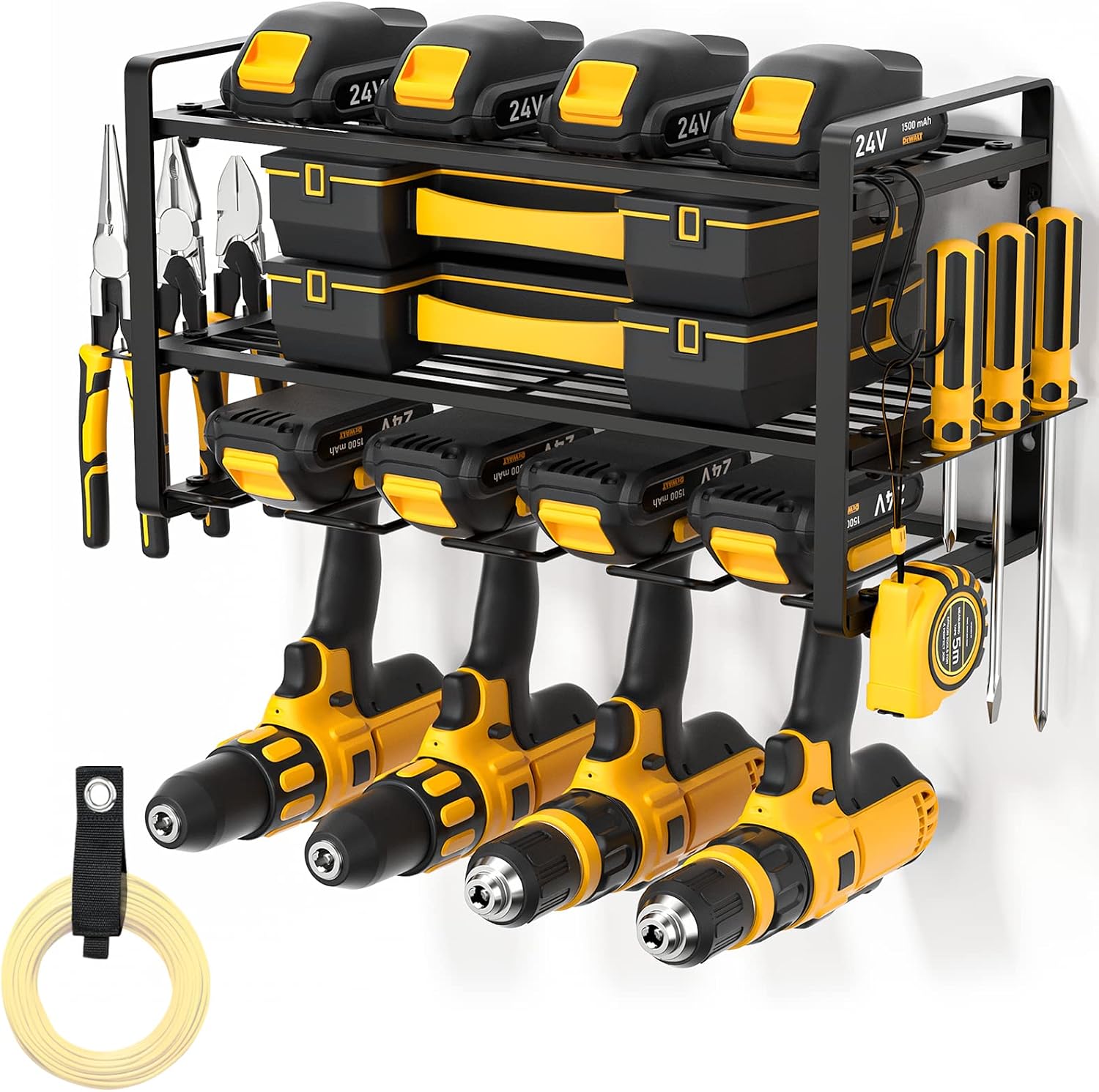 Organisateur Mural Pour Outils Électriques - Rangement Garage Atelier En 3 Niveaux - Support Pour Perceuse Et Accessoires - Robuste