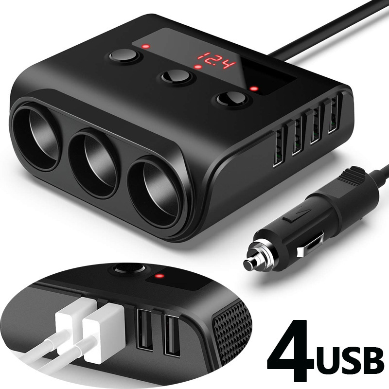 Der Neue Kfz-zigarettenanzünder Tr12 Verfügt Über Einen Unabhängigen 3-in-1-schalter, Eine Digitale Spannungsanzeige, 4 Usb-ladeanschlüsse Und Eine Usb-ladeleistung Von 100 W.