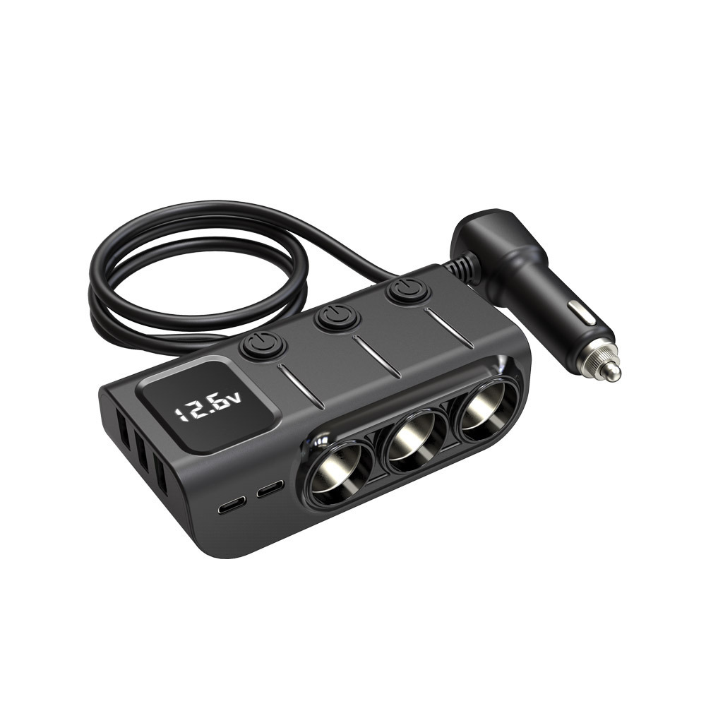 Gc01 Kfz-ladegerät Mit 3 Usb-anschlüssen, Unabhängigem Schalter, Pd-schnellladefunktion (120 W) – Schwarz