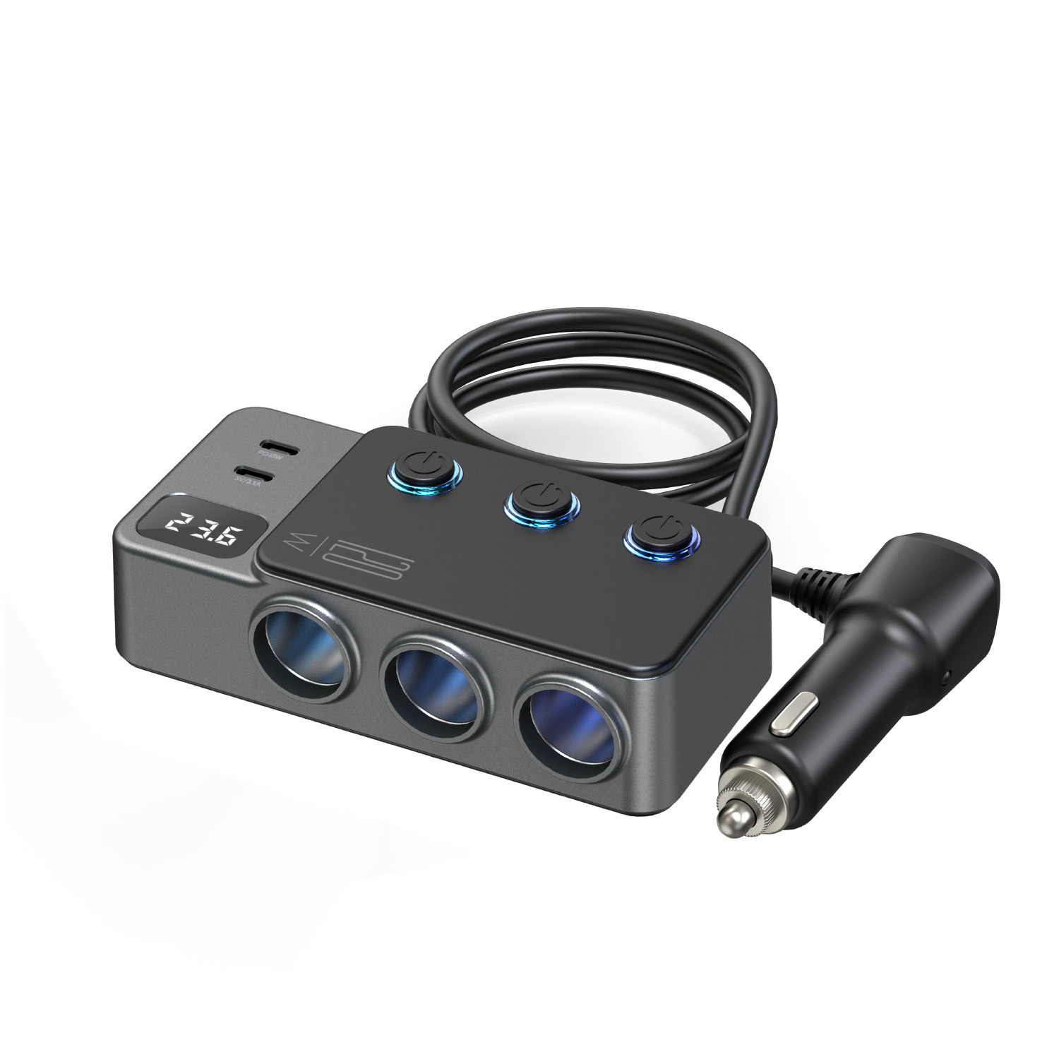 Gc06 Neues Kfz-ladegerät Mit 3-in-1-usb-anschluss, Unabhängigem Schalter, Pd-superschnellladung (120 W) – Schwarz