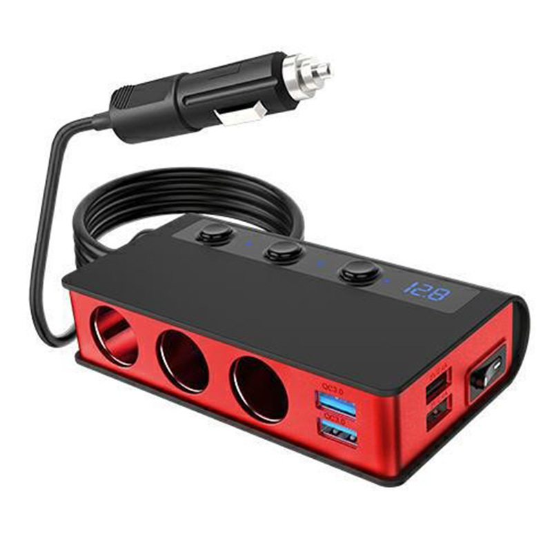 Neuer Kfz-zigarettenanzünder Mit 3-in-1-schalter, 4 Usb-anschlüssen Und 180-w-hochleistungs-schnellladefunktion (qc3.0) – Schwarz + Rot