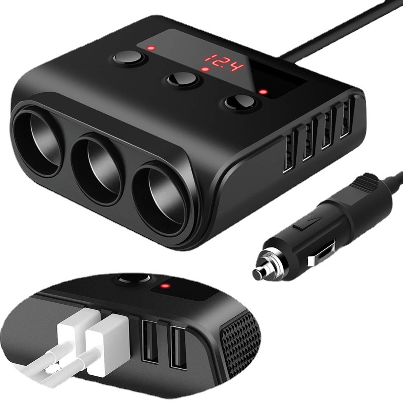 Neues Tr12 Autoladegerät Mit 100 W, 3-in-1-anschluss, Schalter, Spannungsanzeige, 4 Usb-anschlüssen