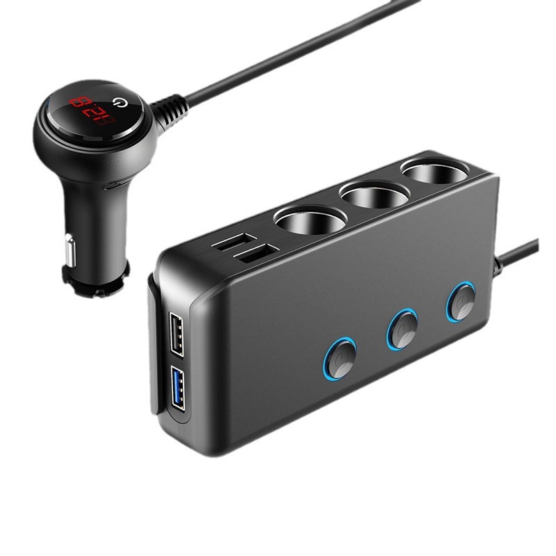 Tr30 Kfz-zigarettenanzünder – 1-zu-3 Mit 4 Usb-anschlüssen, Separatem Schalter, Qc3.0-schnellladung, 120 W Leistung, Spannungsanzeige – 1-zu-3 Mit Spannungsanzeige Und Hauptschalter