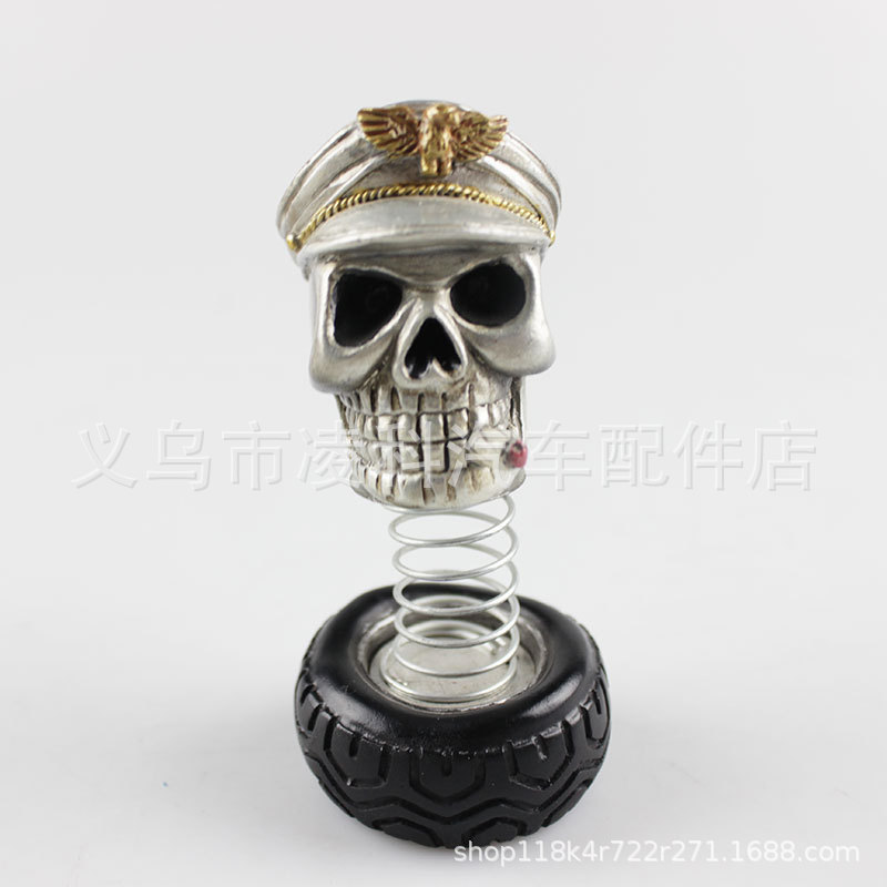 Totenkopf-autoornament, Automatisch Schwingender Sonnenblumenkopf, Geisterkopf-auto-innenausstattung, Autoornament – Schwingendes Deko-element – Militärmütze