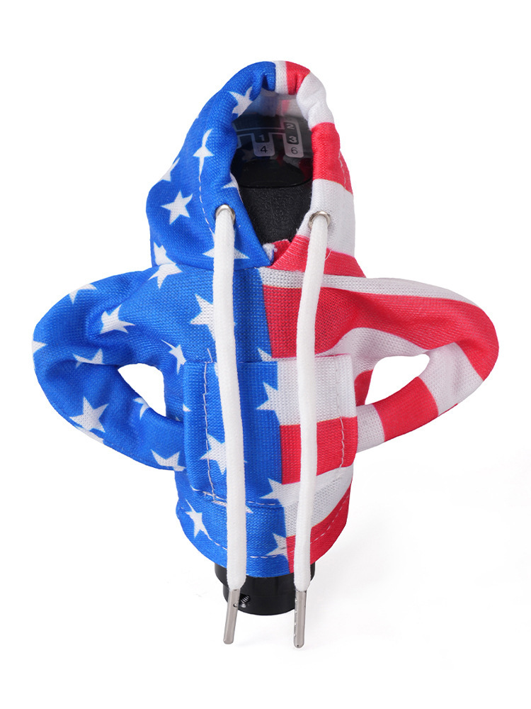 Weihnachts-sonderedition: Schaltknaufbezug Im Hoodie-stil, Handbremshebelbezug – Amerikanische Flagge (vertikal)