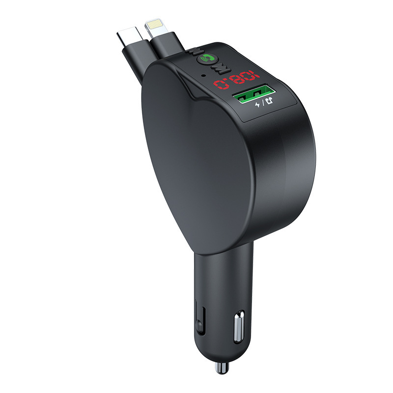 Y2 Bluetooth-autoladegerät Mit Mp3-player, Einziehbarem Kabel, Schnellladefunktion Für Apple- Und Huawei-geräte, Autoladegerät Mit Digitalanzeige – Y2 Schnelllade-autoladegerät Mit Digitalanzeige [app