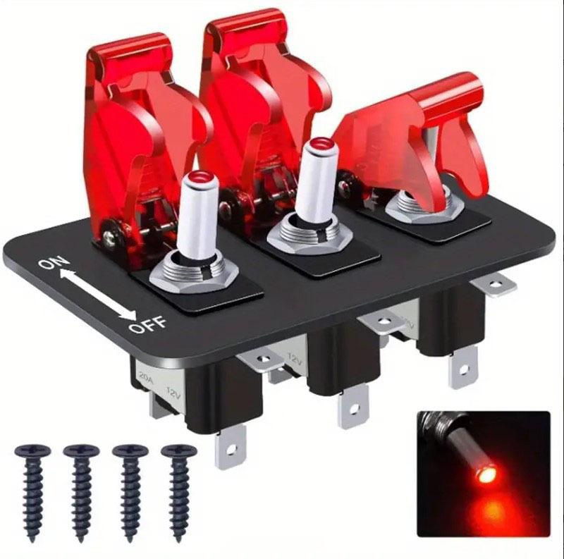 Universeller 3-positionen-kippschalter Für Yacht- Und Rennwagenumbauten, 12-24 V, Wasserdicht Mit Led-anzeige – 3-positionen-kombinationsschalter Mit Roter Anzeige –
