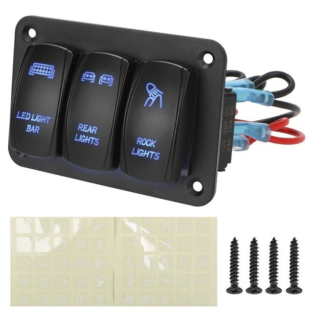 Wippschalter-bedienfeld, 2/3-positionen-wippschalter, 12 V/24 V, Umbauschalter Für Auto/yacht Mit Led-leuchte – 3-positionen Blau –