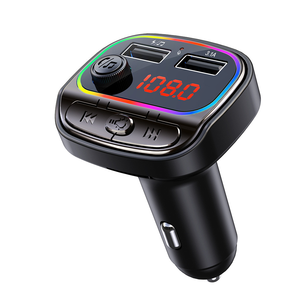 Neuer C21 Auto-mp3-bluetooth-fm-transmitter Mit Bluetooth-player, Siebenfarbiger Ambientebeleuchtung Und Qc3.0-schnellladefunktion – Silber