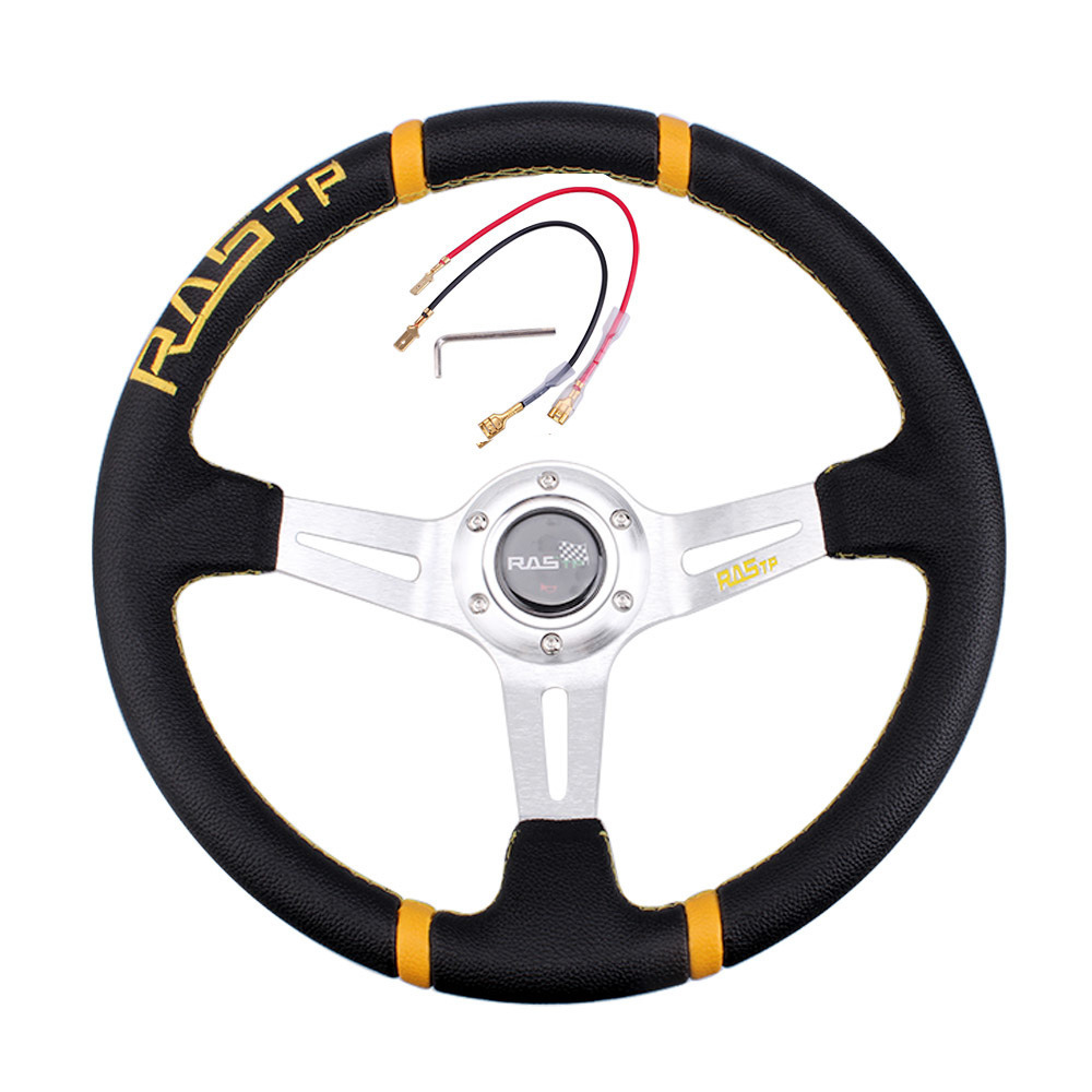 Rastp Auto-modifikation Personalisiertes Rennwagen-lenkrad, 14 Zoll (35 Cm), Handgenäht - [ras-logo] Silber