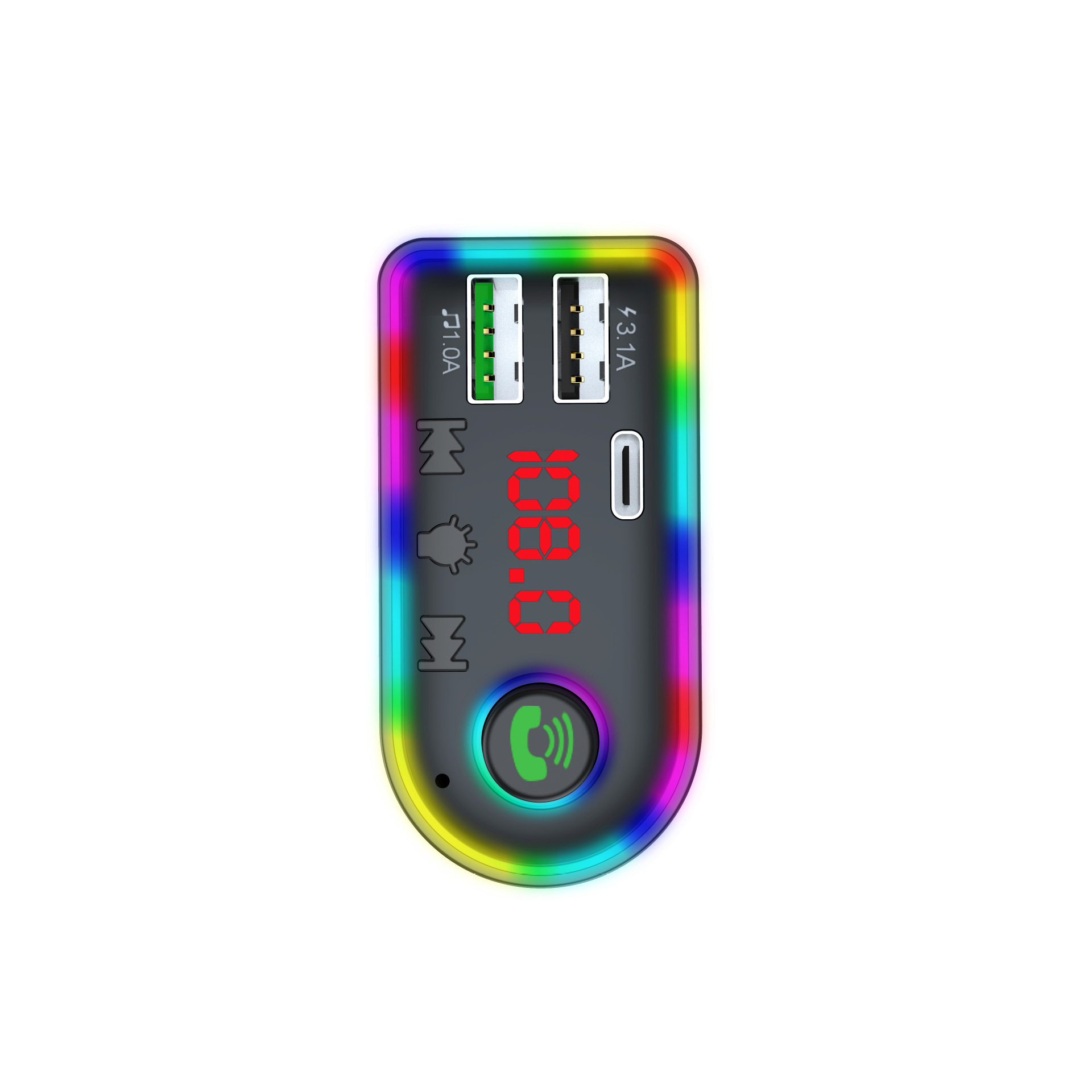 Neuer F8 Auto-mp3-player (modelljahr 2021) Mit Freisprechfunktion, Siebenfarbiger Ambientebeleuchtung, Pd-schnellladefunktion Und Universellem Usb-musikspeicher Mit Schnellladefunktion.