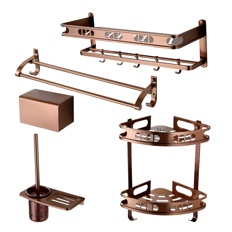 Handtuchhalter-set Fürs Badezimmer – Hochwertiges Aluminium, Bohrfreie Wc-halterung, Zubehörset Für Handtuchhalter Im Badezimmer – Roségold, Fünfteilig