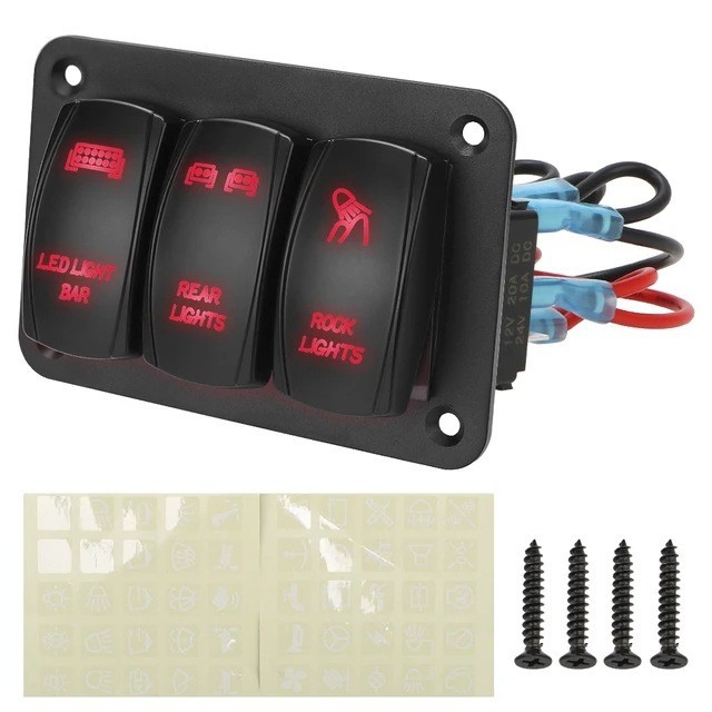 Wippschalter-bedienfeld, 2/3-positionen-wippschalter, 12 V/24 V, Umbauschalter Für Auto/yacht Mit Led-leuchten - 3-positionen Rot -