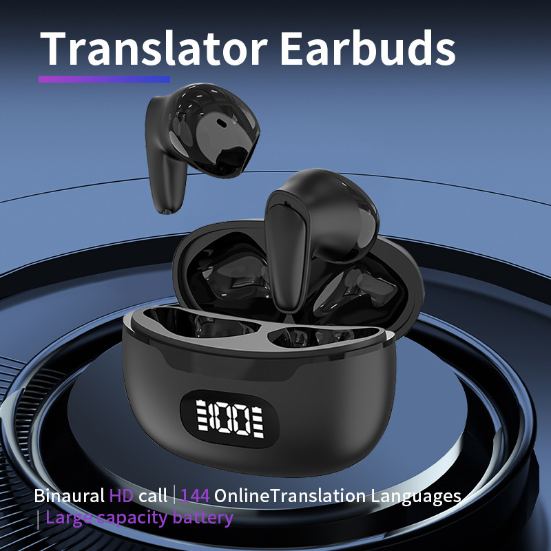 B28 Intelligente Sprachübersetzungs-kopfhörer, Zwei-ohr-englisch-chinesisch-übersetzer, Bluetooth-übersetzer Mit Simultaner Übersetzung Für Mehrere Sprachen – Schwarz