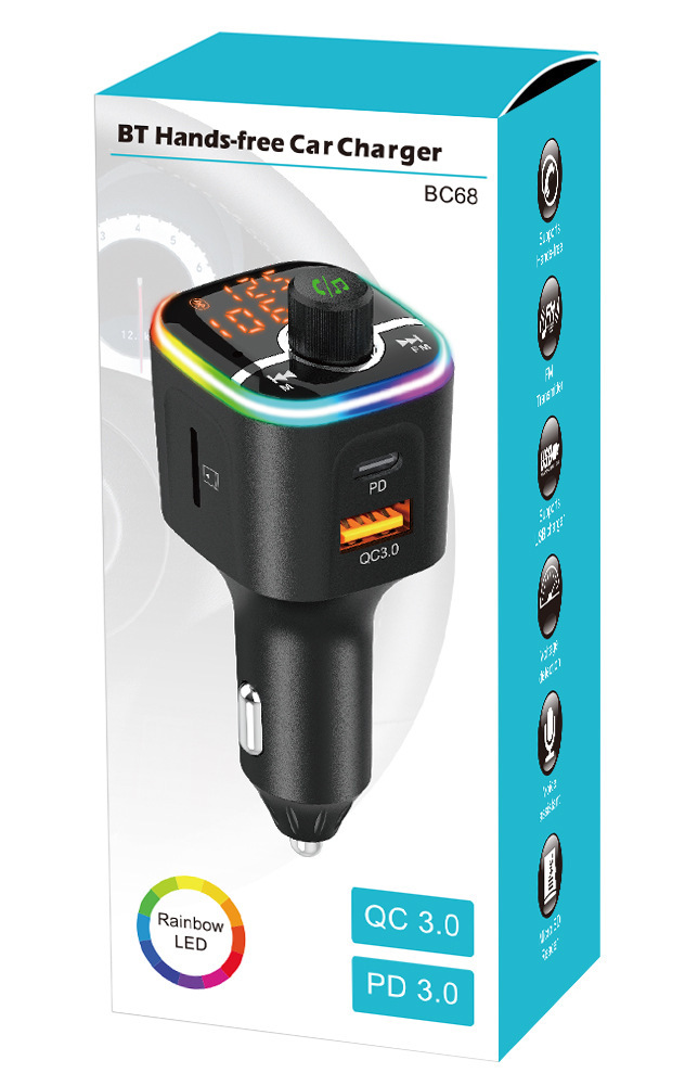 Bc68 Auto-mp3-player, Bluetooth-freisprecheinrichtung, Fm-transmitter, Pd/qc3.0-schnellladefunktion, Sprachassistent – Bc68 Schwarz