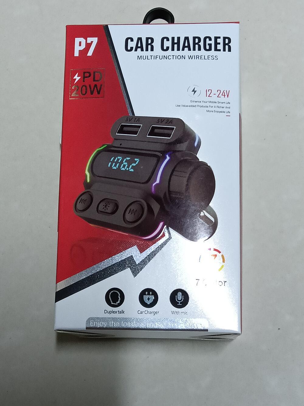 Bluetooth-freisprecheinrichtung Mit Fm-transmitter, Mp3-player, Qc3.0-schnellladegerät, Pd20w Dual-ausgang – P7 Mit Farbbox