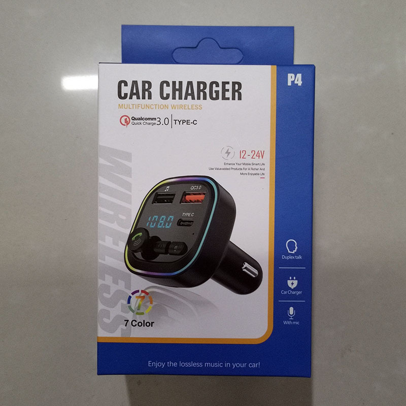 Bluetooth-mp3-player Fürs Auto Mit Freisprechfunktion, Fm-transmitter Mit Qc3.0-schnellladefunktion, Bluetooth-mp3-player Fürs Auto – P4-qc3.0, Verpackt In Einer Farbbox