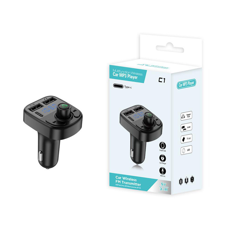 C1 Bluetooth-freisprecheinrichtung Mit Mp3-player, Fm-transmitter Und Kfz-ladegerät – Inklusive Verpackung