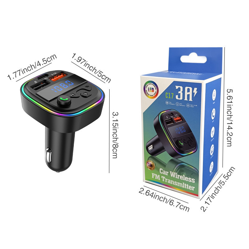 C17 Bluetooth-mp3-player Fürs Auto Mit Zwei Usb-anschlüssen, Freisprechfunktion Und Farbiger Ambientebeleuchtung – C17 Mit Farbbox