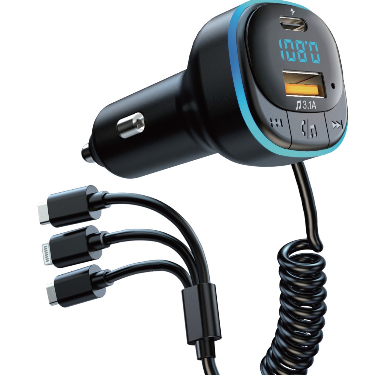 Ein- Bis Fünffacher Bluetooth-mp3-player Fürs Auto, Mp3-player Mit Bluetooth-freisprecheinrichtung, Fm-radio Und Mp3-kartensteckplatz.
