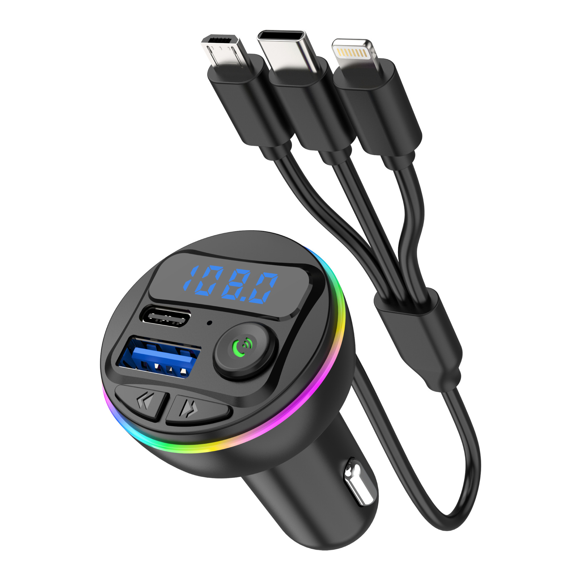 Neuer Bluetooth-mp3-player Fürs Auto Mit 3-in-1-ladekabel, 5v/3a-schnellladefunktion, Freisprechfunktion V5.3 – Schwarz