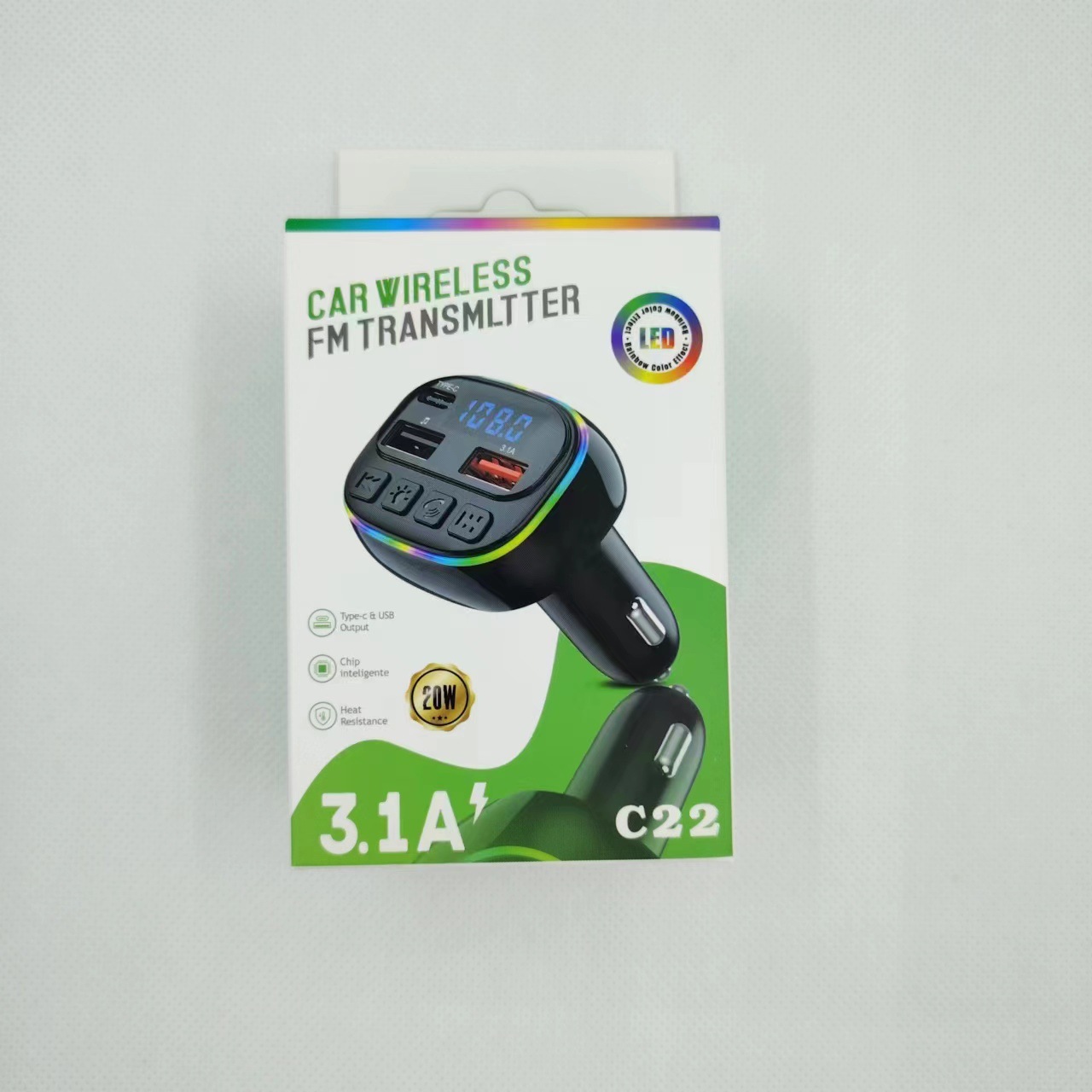 Neuer C22 Auto-bluetooth-mp3-player Mit Freisprechfunktion, Fm-transmitter, 3a-bluetooth-autoladegerät Und Netzteil (5,4 Zoll) – C22 Mit Verpackung