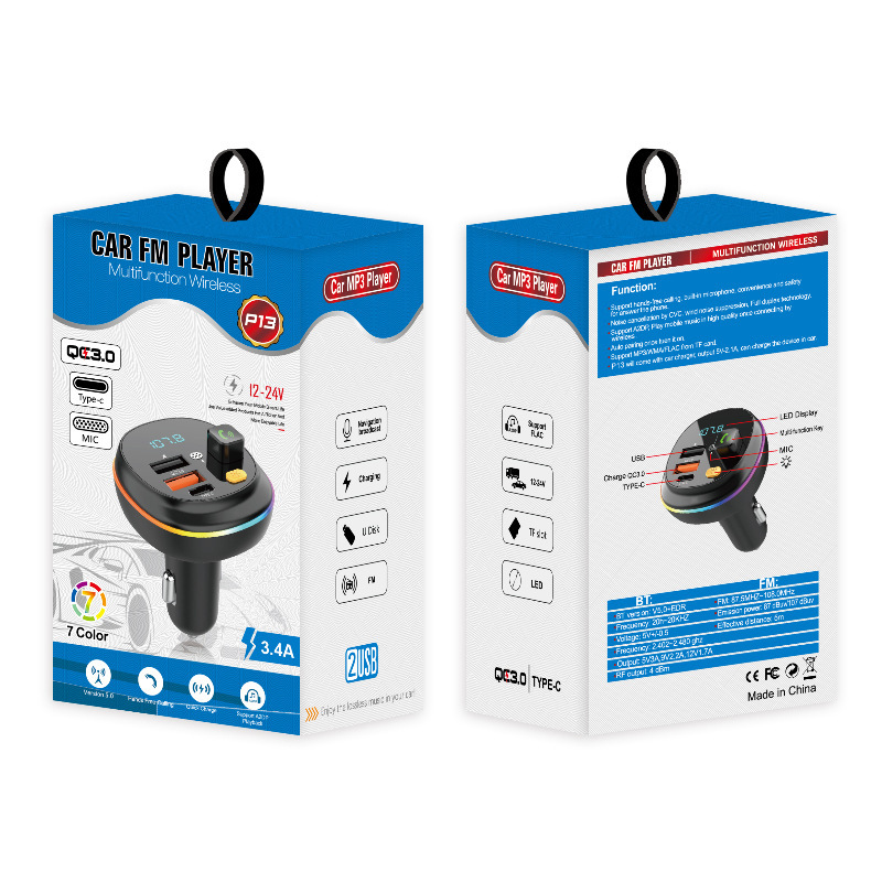 P12 Fm-transmitter, Bluetooth-freisprecheinrichtung Fürs Auto, Qc3.0-schnellladefunktion, Mp3-player Fürs Auto – P13 Mit Verpackung