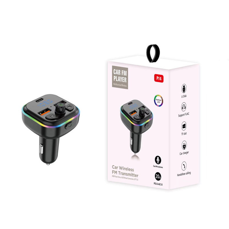 P14 Auto-bluetooth-mp3-player Mit Freisprechfunktion, Fm-transmitter, Qc3.0, Dual-usb-ladegerät Und Musikwiedergabe – P14 Farbbox-verpackung