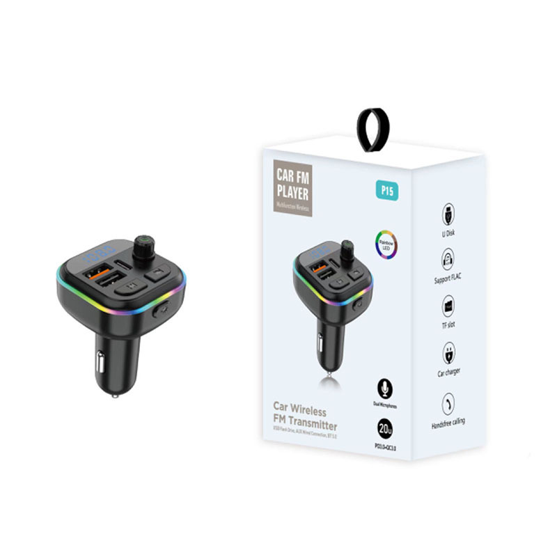 P15 Auto-bluetooth-mp3-player Mit Freisprechfunktion, Fm-transmitter, Qc3.0, Dual-usb-ladegerät Und Musikwiedergabe – P15 Farbbox-verpackung