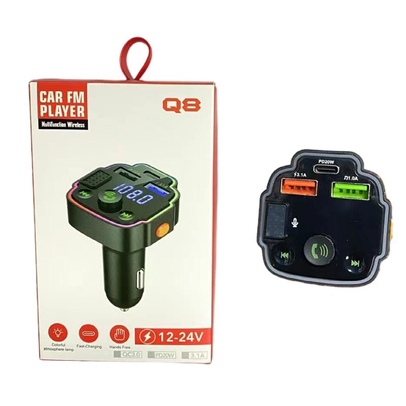 X8 E-commerce Fm Auto-bluetooth-mp3-player Freisprecheinrichtung Sprachansage Pd Schnellladung U -- Bestseller Q8 Farbbox-verpackung