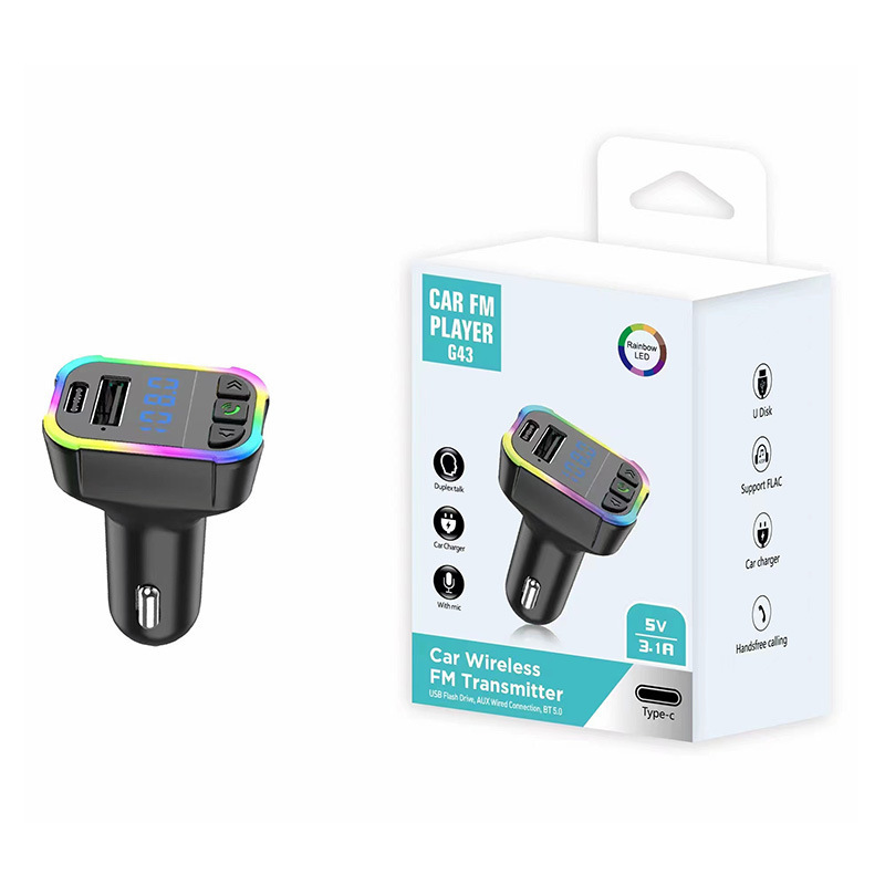 G43 Bluetooth-freisprecheinrichtung Mit Mp3-player, Fm-transmitter, Kfz-ladegerät Und Verpackung