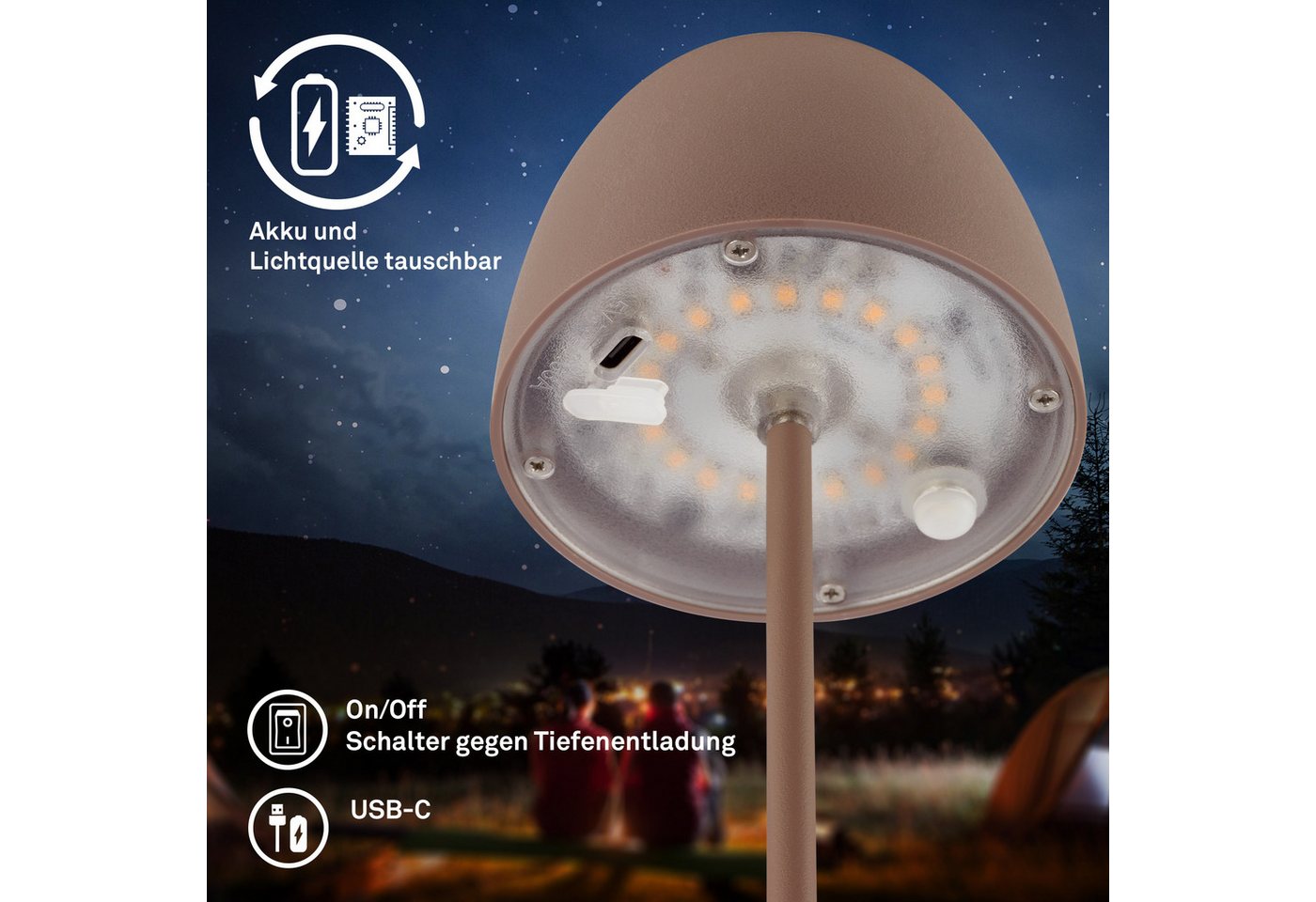 Briloner Serina Mini Mini Led Tischlampe Kabellos Ip44, 2er Set, Dimmbar, Touch, Spritzwasserschutz, Kabellos, Umbrasand, Ø8 X 20 Cm Bild 2