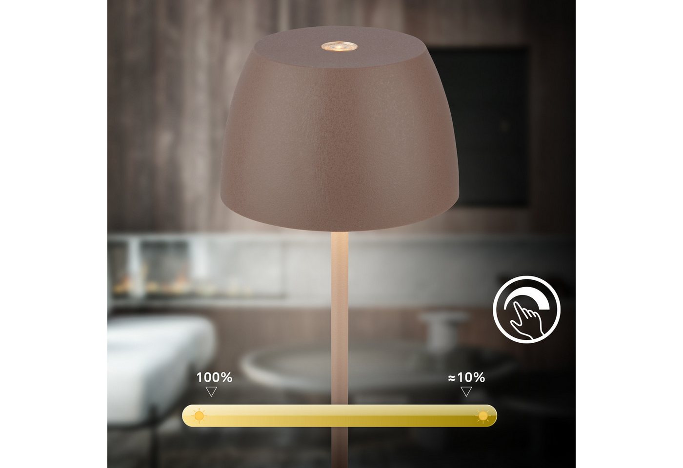 Briloner Serina Mini Mini Led Tischlampe Kabellos Ip44, 2er Set, Dimmbar, Touch, Spritzwasserschutz, Kabellos, Umbrasand, Ø8 X 20 Cm Bild 4
