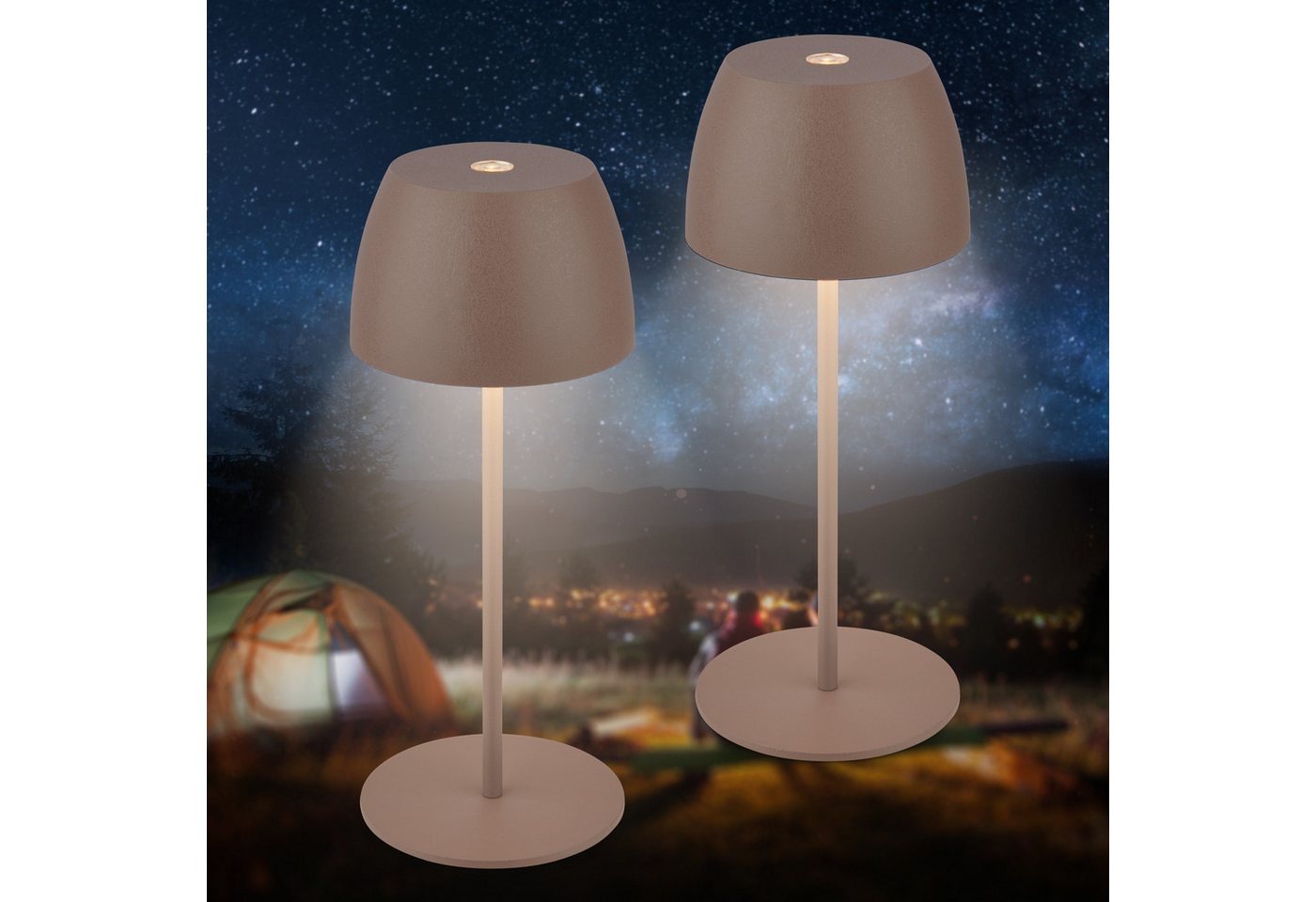 Briloner Serina Mini Mini Led Tischlampe Kabellos Ip44, 2er Set, Dimmbar, Touch, Spritzwasserschutz, Kabellos, Umbrasand, Ø8 X 20 Cm Bild 5