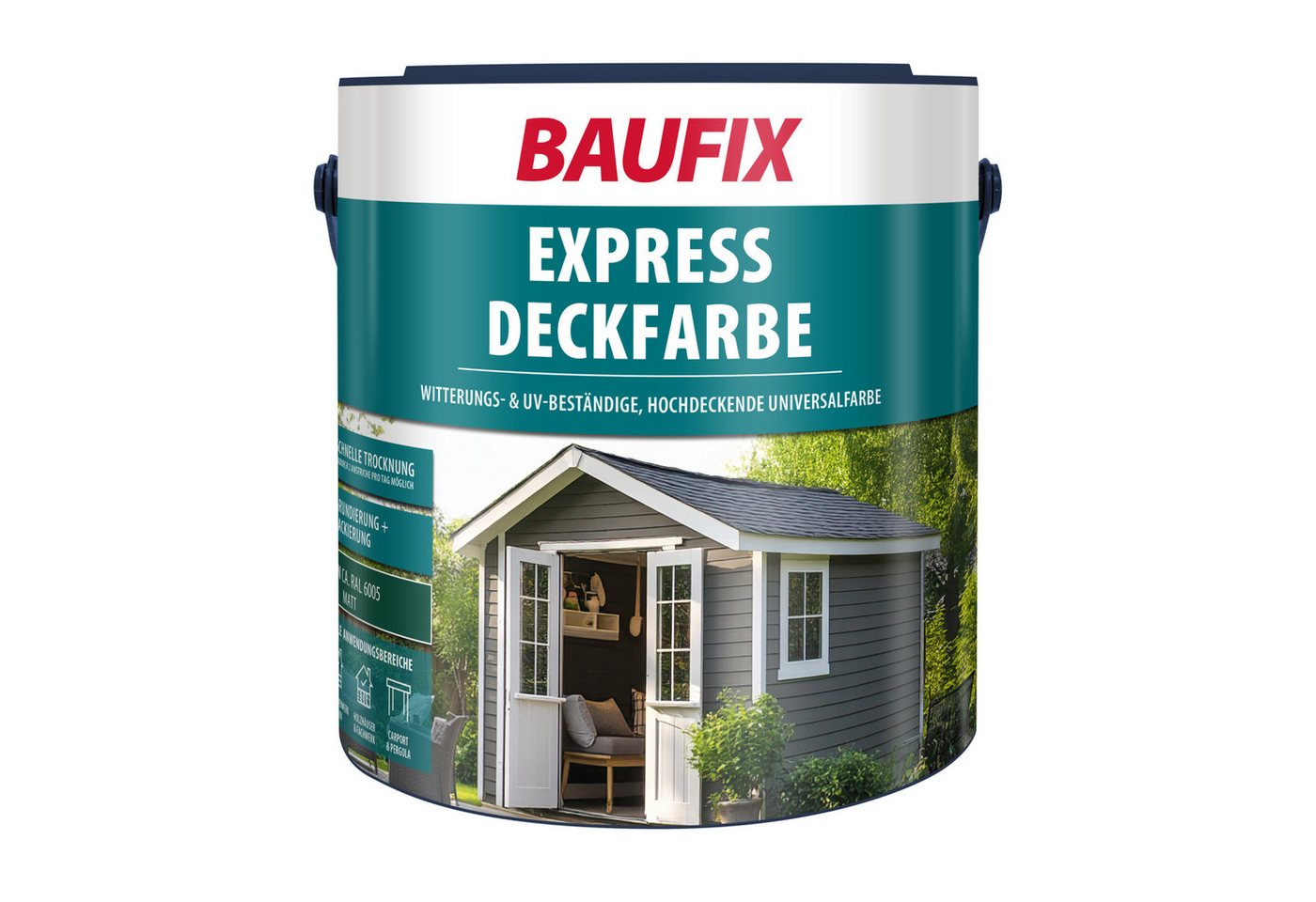 Baufix Express Deckfarbe Grün Matt, 2.5 Liter, Wetterschutzfarbe Bild 2