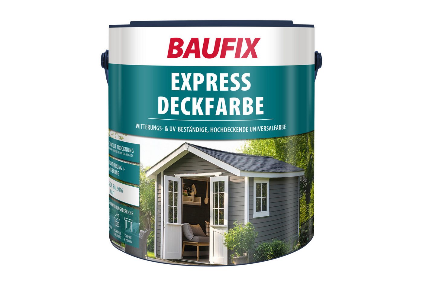 Baufix Express Deckfarbe Weiss Matt, 2.5 Liter, Wetterschutzfarbe Bild 3