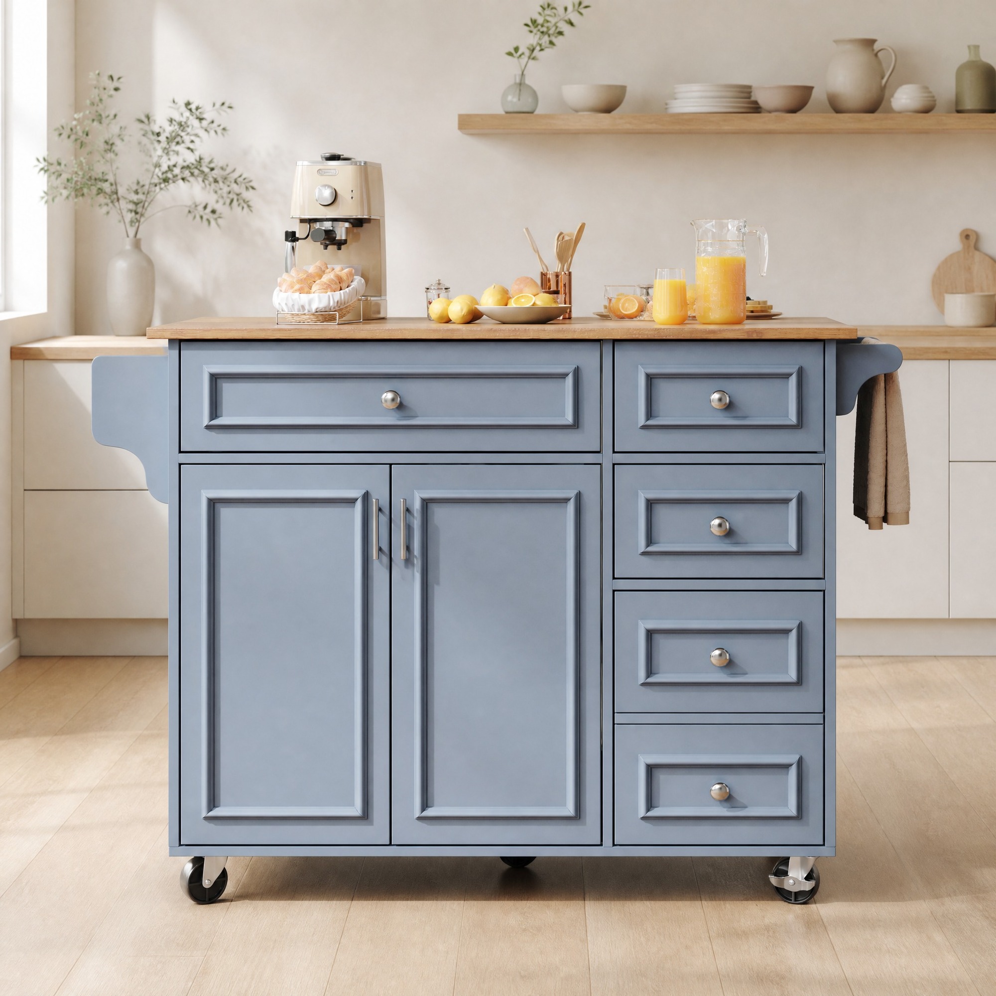 Kücheninsel 110/75/92 Cm Aus Mdf In Baby Blue Mit Klappplatte Und Stauraum