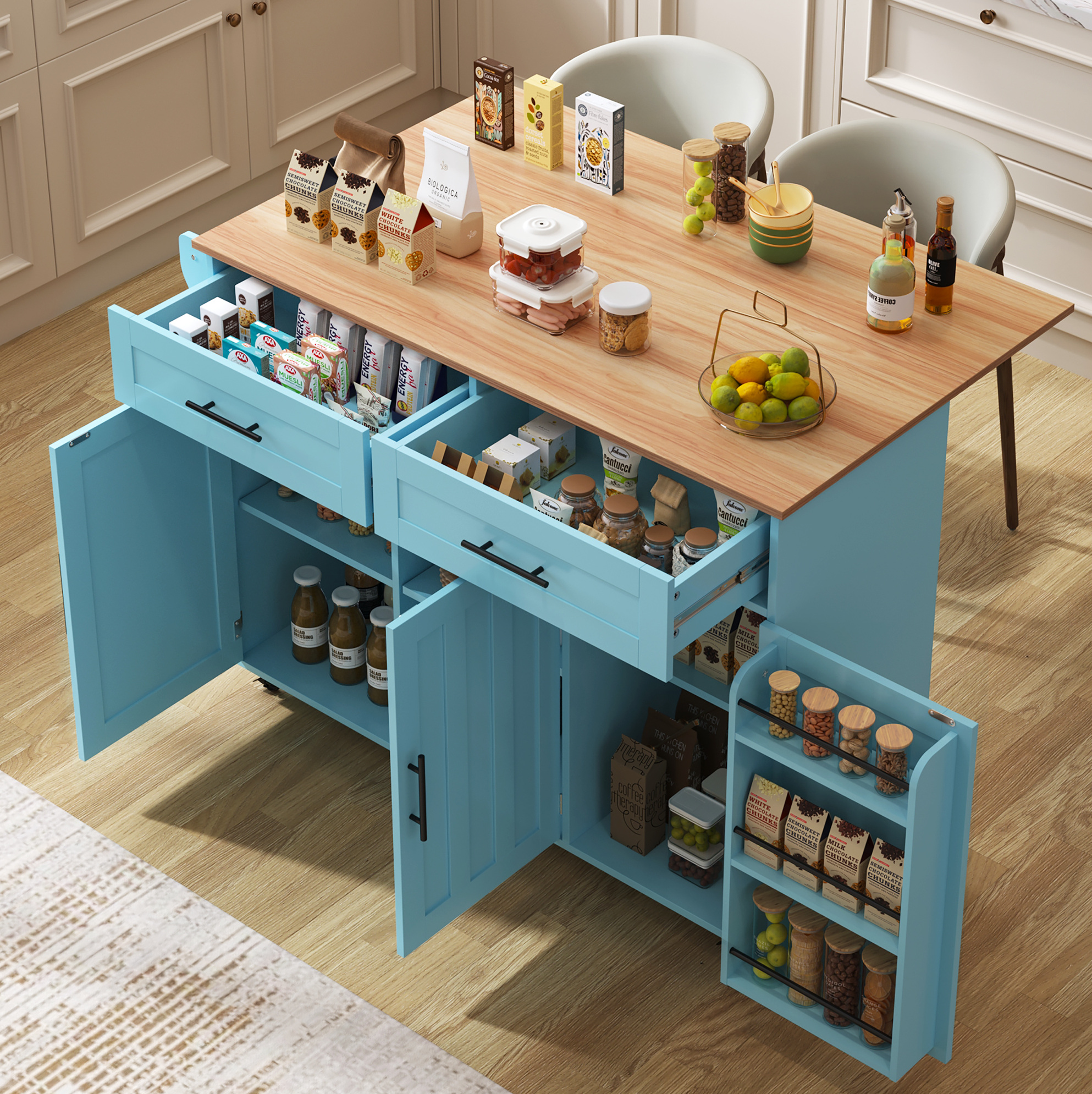 Sideboard 129/71/91,5 Cm In Blau Mit Klappplatte Und Viel Stauraum