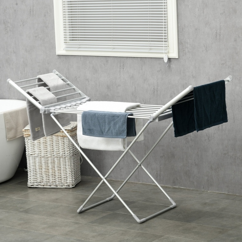 Beheizter Waeschestaender Aus Aluminiumlegierung, Silber, Klappbar Mit Ausziehbaren Fluegeln, 144 X 53 X 91 Cm, 45-55 °c