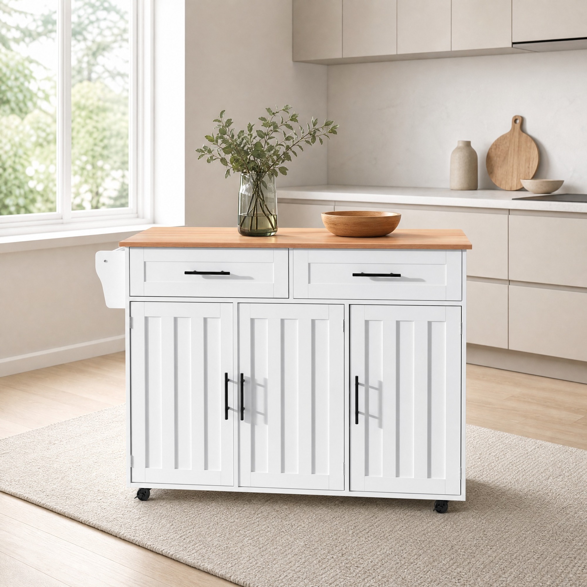 Sideboard 129/71/91,5 Cm Weiß Mit Klappplatte, Rollen Und Viel Stauraum