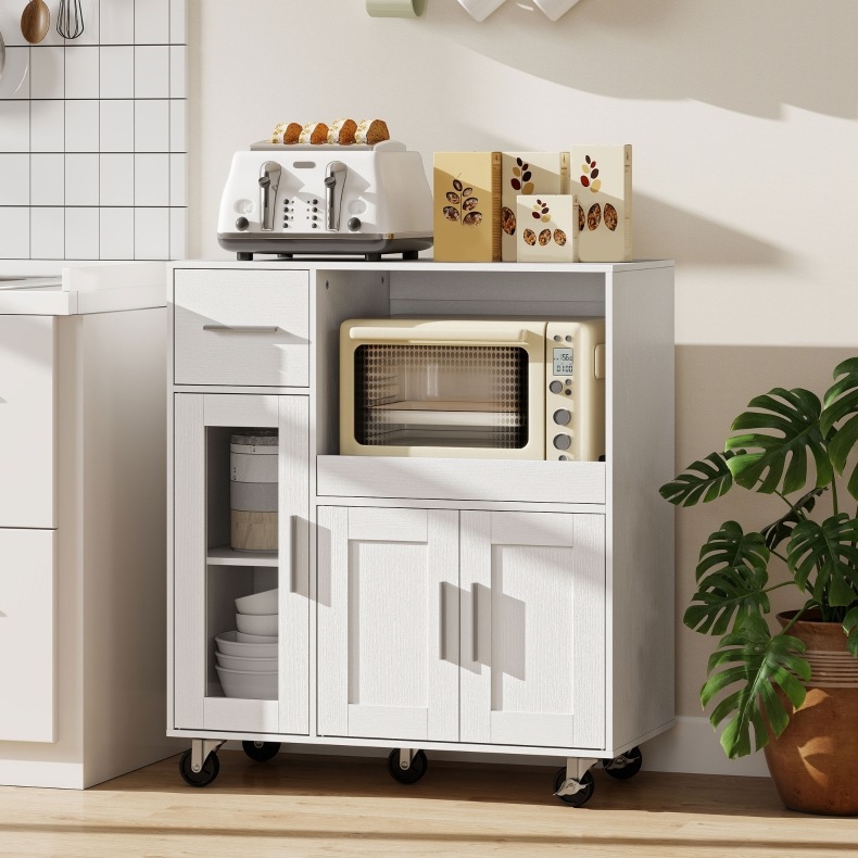 Küchenschrank 80/40/88,7 Cm Weiß Mit Rollen, Verstellbarem Regal Und Auszug