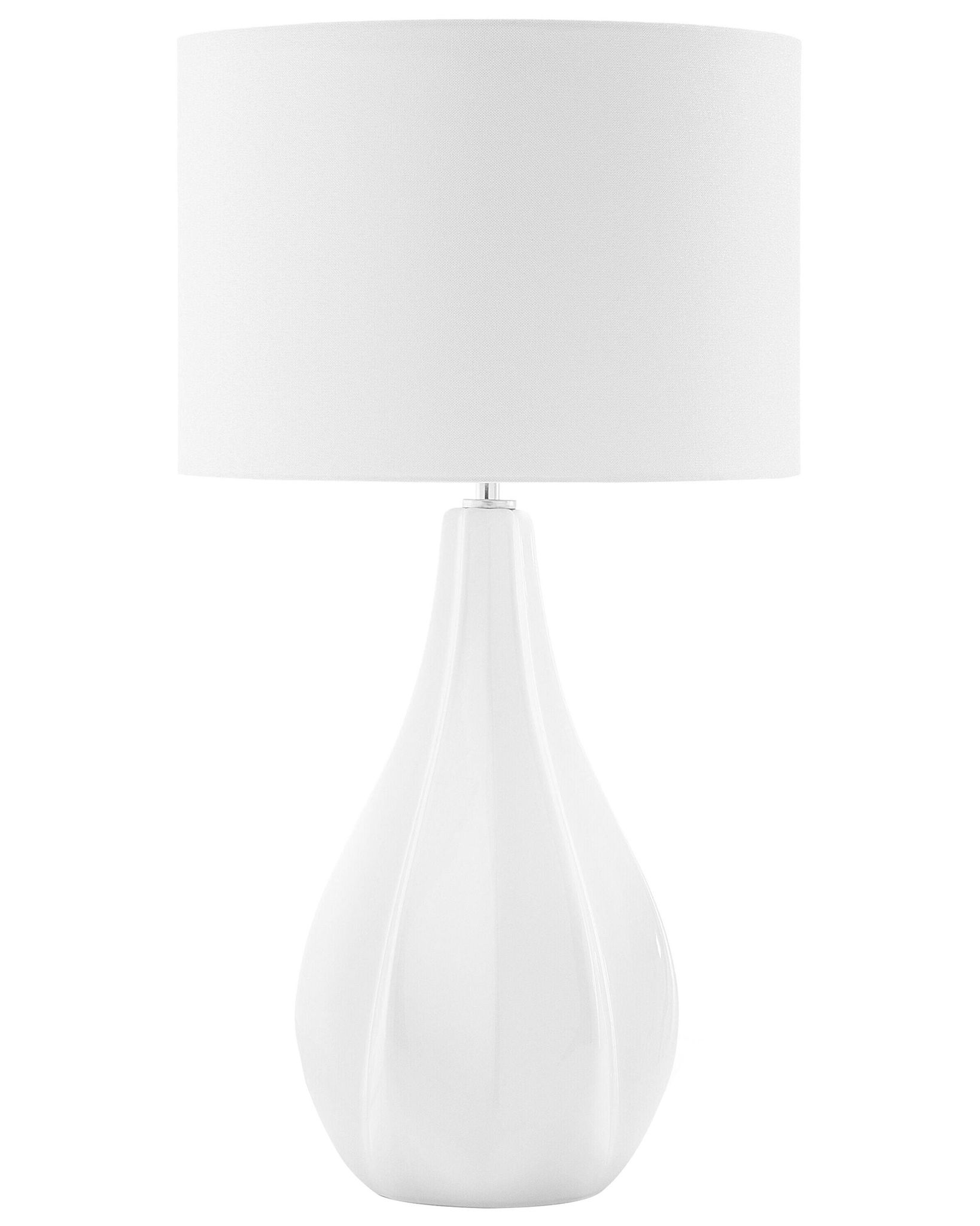 Tischlampe Hellbeige/ Weiß Geschwungener Porzellanfuß Stoffschirm Langes Kabel Mit Schalter Hellbeigen Lampenschirm Modernes Design Glamourös