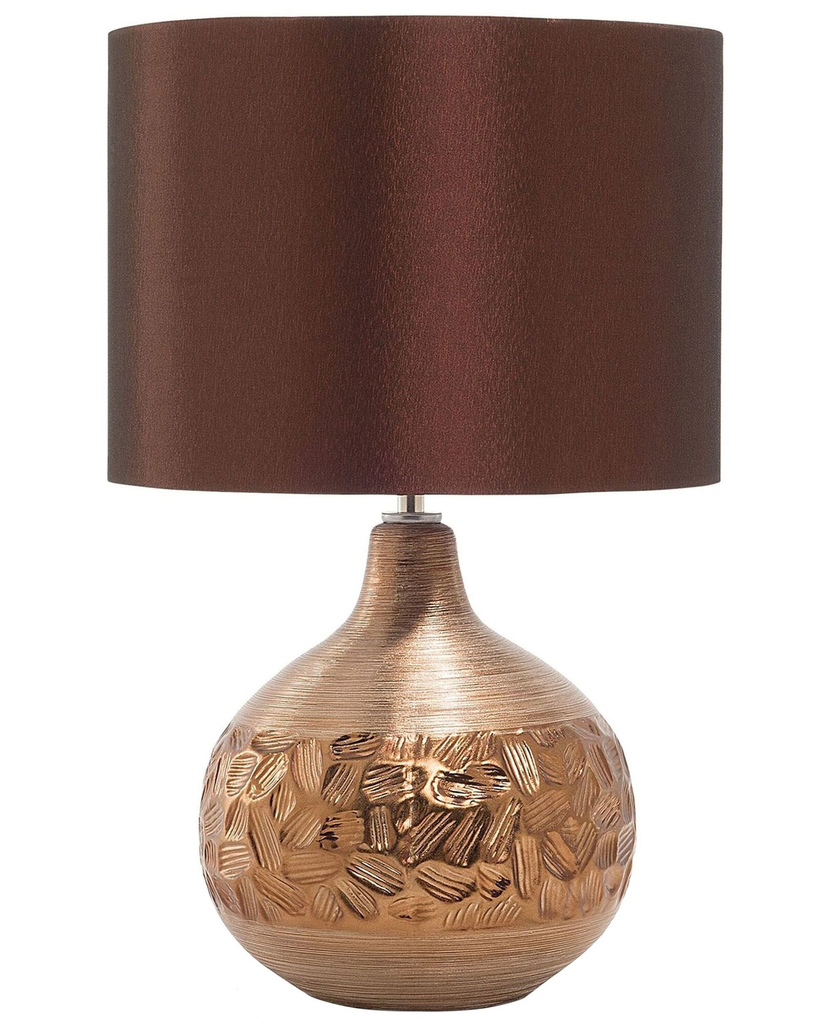 Beliani - Tischlampe Gold Geschwungener Porzellanfuß Stoffschirm Braun Kabel Mit Schalter Moderner Glamouröser Stil