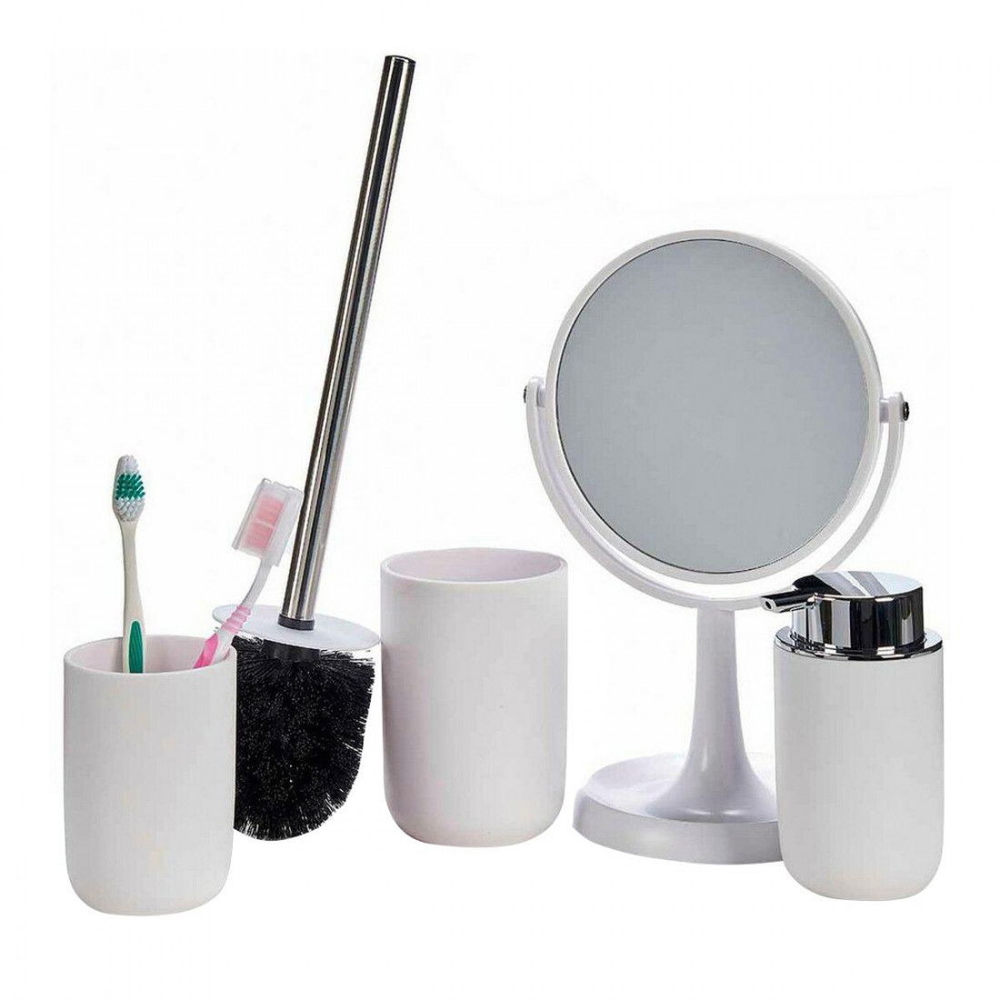 Weißes 4-in-1-badezimmerset: Spiegel, Bürste, Becher, Seifenschale, Geschenk