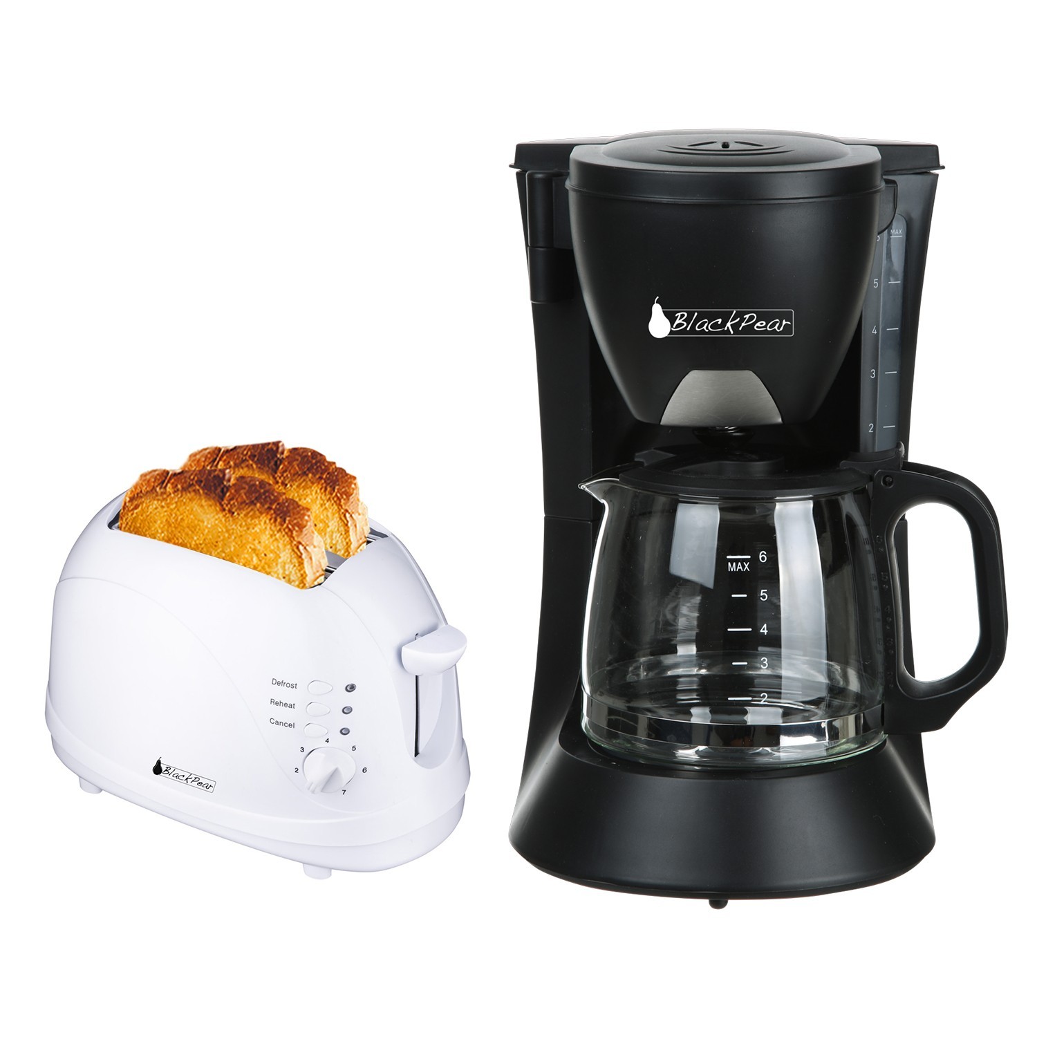 Kaffeetassen 6 650w Black + White Toaster 2 Schlitz 700w Abtaufunktion