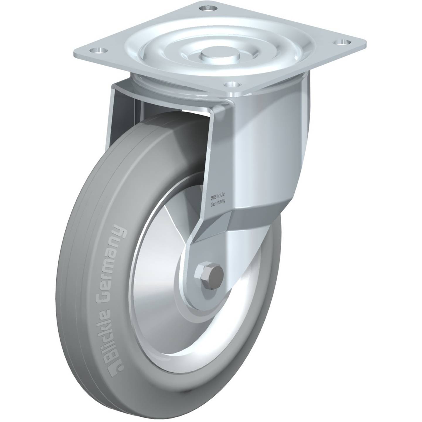 [gebraucht] B-ware Blickle Lenkrolle Bockrolle Stahlblech Vollgummi Grau Fadenschutz Rollenlager